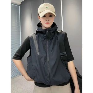 2023 hàng mới Golf mặc của phụ nữ trùm đầu vest Áo cardigan không tay dây kéo Hàn Quốc áo khoác Jacket ngoài trời áo quần áo
