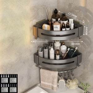 Bathroom Shelf No Drilling With Hooks Shower Corner Storage Rack Organizer Shampoo Holder Wall Mounted Towel Shelves No Drill