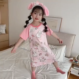 2025 New Style Girls Nightdress Children Nightdress Dress Summer Thin Style Sweet Can Wear Outer Pajamas Summer Print Cute
