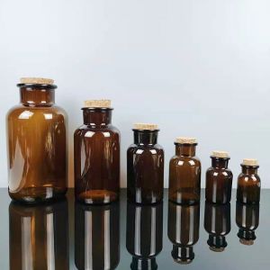 250 Ml Wooden Plug Reagent Bottle Brown Transparent Wide Mouth a Narrow Mouthed Bottle Candle Cup Scented Tea Storage Sealed Jar with Lid