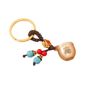 Brass Mini Baifu Treasure Bowl Keychain Wealth Attracting Jar Bag Wallet Fortune Pendant