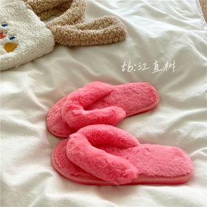 Self-Retained Super Thick ~! Warm Fleece-lined Winter Cotton Slippers Female Ins Outwear Home Non-Slip Herringbone Fluffy Slippers