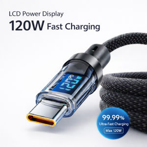120W Super Fast Charging Type C to Type C Cable with LED Display USB to Type-C Data Cord for Xiaomi Samsung Oneplus C to C