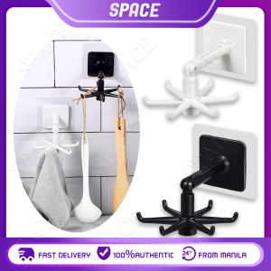 Kitchen Utensil Holder 360 Degrees Rotating Folding Hook Self-Adhesive 180 Degrees Vertical Flip Hook Waterproof Kitchen Hooks for Hanging for Home Bathroom Kitchen Towel