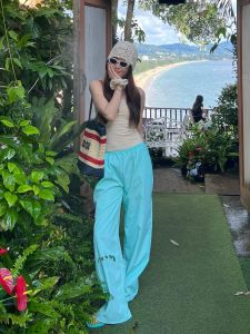 Quần Ống Rộng Màu Xanh Lam Dopaamine Mùa Hè Mỏng Rộng Rãi Thoải Mái Chống Nắng Nhanh Khô Thể Thao Quần Áo Bảo Hộ Lao Động