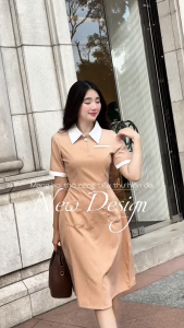 Đầm thiết kế BEMINE cổ đức có túi họa tiết sọc dáng chữ A phù hợp đi làm-B126