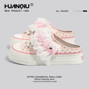 HuanQiu | Pink Dots Lace Casual Summer  Canvas Shoes