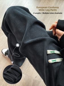 JIANGLU | Loose Knitted Wide Leg Pants High Waist Casual Floor Length Trousers Spring Style Plus Size Straight Cut Cotton Blend