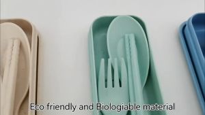 3pcs Wheat Straw Cutlery Set Spoon Folk Chopstick Travel Cultery Set Door Gift Kenduri Disposable Plastic Food Wrap