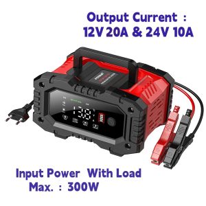 FOXSUR 12V 24V Car Battery Charger for Moto Battery Repair for Truck Lead-Acid AGM LiFePo4 EFB GEL WET Battery Maintainer