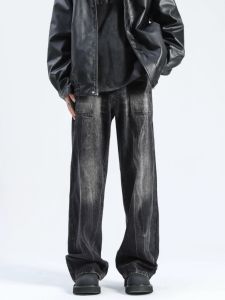 กางเกงยีนส์ทรงตรงหลวมๆ สไตล์อเมริกันย้อนยุค กางเกงยีนส์ทรงตรงสำหรับผู้ชายและผู้หญิง ทรงหลวมๆ สไตล์วัยรุ่น