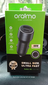 ORAIMO OFFICIAL Car Charger Adapter Usb Fast Charging Port Socket With Type C Pengecas Telefon Kereta LR73D