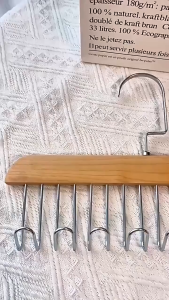 Gantungan 8 Kunci Kayu Asli Anti-Slip Steel Hanger Beg Tali Pinggang Selendang