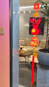 2026 CNY Lucky Fortune Bag Pendant - Red Berry & Fu Character Hanging Ornament for Spring Festival