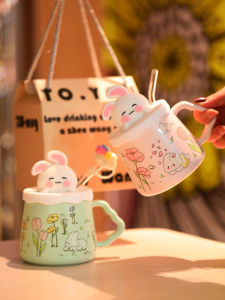 Cốc Cốc Gốm Sứ Hình Thỏ Hoạt Hình Dễ Thương Cốc Hút Cốc Nước Cho Nữ 2023 Cốc Đựng Đồ Dùng Ăn Uống Đồ Dùng Nhà Bếp