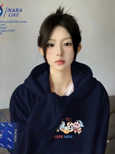 Womens Hooded Thickened Fleece Sweatshirt Jacket Long Sleeve Oversize TopNASALIKE Brand Cotton Composite Fabric OL Style