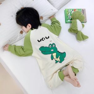 Bộ Đồ Ngủ Trùm Đầu Hoạt Hình Cho Bé Trai Dinosaur Pajamas Mùa Xuân 2025 Quần Dài Áo Khoác Dài Tay Cổ Tròn Mặc Nhà