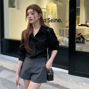 Summer 2024 Womens Black Slimming Basic Versatile Short Pants Casual Wide Leg Suit Pants High Waist Straight Type Chinese Made