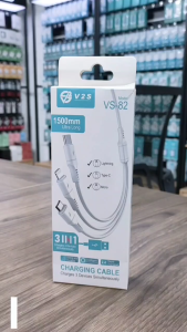 V2S VS-82 3in1 2.4 Rapid Fast USB Charging Cable Universal Multi Function Cell Phone Charger Cord