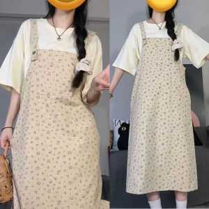 Preppy Style 2024 Summer New Arrival Floral Suspender Skirt Womens Loose Slimming Youthful-Looking Dress Small Long