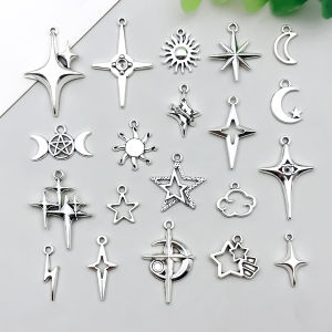 5pc/20pcs Alloy Ancient Silvery Star Moon Sun Pendant Jewelry Making DIY Keychain Earrings Charms for Jewelry Bracelets Necklace