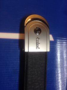 เข็มขัดพีวีซีบูติคขนาดกว้าง34มมสายหนังเทียมชามัวยาว44นิ้วdumbbell