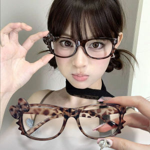 Y2K Hello Kitty Eyeglass Frame Leopard Print Eyeglass Frame Kawaii Retro Glasses Cartoon Cute Eyewear Decorative Gift