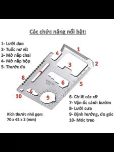 Tấm thép đa năng 11 tác dụng thẻ Inox đa năng công cụ sinh tồn đa chức năng-Shop Tiện Ích Vượt Trội