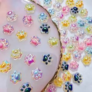 50Pcs 3D Aurora Cat Paw Nail Charms Iridescent Flat Back Animal Paws Nails Art Decoration Kawaii Crafts DIY Manicure Accessories