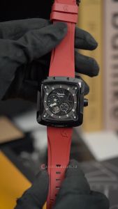 Jam Tangan Pria Alexandre Christie Automatic AC 3030 GARIPBARE Black Dial Red Rubber FKM Strap