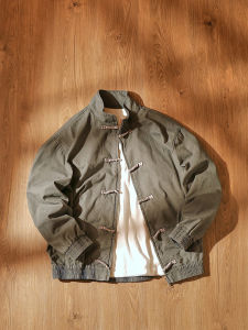 Spring Season Loose Fit Mens Jacket with Dragon Buckle Washed out Style Trendy Outerwear Youthful Popularity Chinese Style