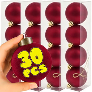 【Swan Home】30Pcs White Red Flocked Christmas Balls Ornaments Xmas Tree Hanging Pendents 6cm Velvet Ball Wedding Holiday Party Home Decoration