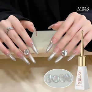 Silver Mirror Cat Eye Gel Nail Polish Clear Nude Base Magnetic Glass Bead Cat Eye Gel Soak UV LED Nail Art Varnish