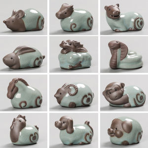 Mini Cartoon Zodiac Tea Ornaments Small Ornaments Cattle Dragon Sheep Dog Horse Mouse Rabbit Snake Monkey Chicken Pig Tea-Soaked Tea Pet Decoration