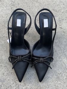 Elegant French Butterfly Knot High Heels Sandals with Buckle Strap Low Cut Mouth Diamond Decorated Womens Fashionable Summer Shoes