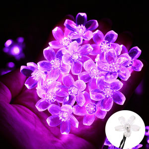 Outdoor Courtyard Solar Fairy Lights Cherry Blossoms String Lighting Lamp for Backyard Garden Lawn Fence Patio Christmas Decor