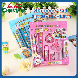 10pcs Cute Cartoon School Stationery Set for Kids Pencil Case Pencils Ruler School Supplies Gift Box Set