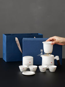 Portable Travel Tea Set Ceramic Tea Brewing Cup Quick Cup Camping Tea Drinking Equipment Teapot One Pot Four Cups