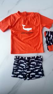 Swimming Wear for Boys with Swim Cap Children Short Sleeve Swimsuit Kids Two Pieces Swimwear Swimmimg Outfit for Kids with Whales Pattern Baby Sandy Beachwear 1-10 Y