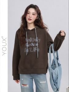 YOUXIANG | Áo Hoodie Thêu Chữ Lỏng Động Hàn Quốc Ấm Áp
