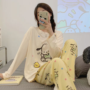Adolescent Girls Long Sleeve Pajamas Set Cartoon Print Cotton Comfortable Sleepwear for Middle School And High School Students