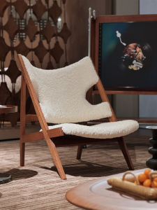 Vintage Design Lamb Velvet Fabric Chair Walnut