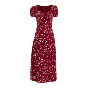 SUSIEYUAN | ชุดเดรสยาวลายดอกไม้สีแดงสำหรับผู้หญิงในช่วงฤดูร้อนปี 2025 ชุดเดรสยาวผ่าหน้าดีไซน์ใหม่ที่สวยงามและหรูหราสำหรับวันหยุดชายหาด