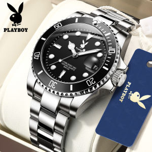 PLAYBOY Watch For Men Waterproof 2024 Original Stainless Steel Mens Fashion Watch Luminous Calendar Quartz Men Casual Watches