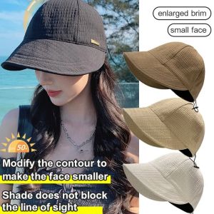 Small Face Foldable Bucket Hat Summer Sun Protection Small Bucket Cap Wide Brim Peaked Cap