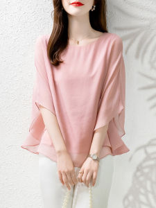 NVSHENJI | Authentic Silk Womens T-shirt Loose Fit Summer New Style Cover Up Top High Waist Batwing Sleeve Round Neck Korean Style