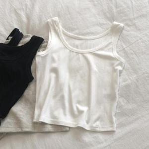 เสื้อกั๊กสั้นทรงเข้ารูปแขนกุดสำหรับผู้หญิงในช่วงฤดูร้อน สไตล์เกาหลี ทรงเข้ารูป คอตั้ง เอวยางยืด ใส่ด้านนอก