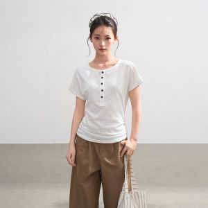 BAIDAIFEI | Henry Neck Short Sleeve Summer Fit Waist-Cropped T-Shirt