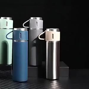 One Cup Three Lid Thermos Cup Set 304 Stainless Steel Handle Lid Gift Cup Mens And Womens Portable Gift Box Set