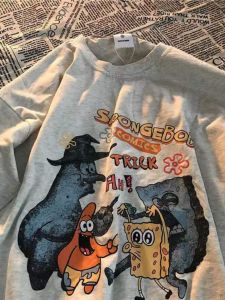 Pure Cotton Hong Kong Style Short Sleeve T-shirt American Summer Cartoon Anime Print Mens Loose Easiest for Match Short-Sleeved Mens Shirt T